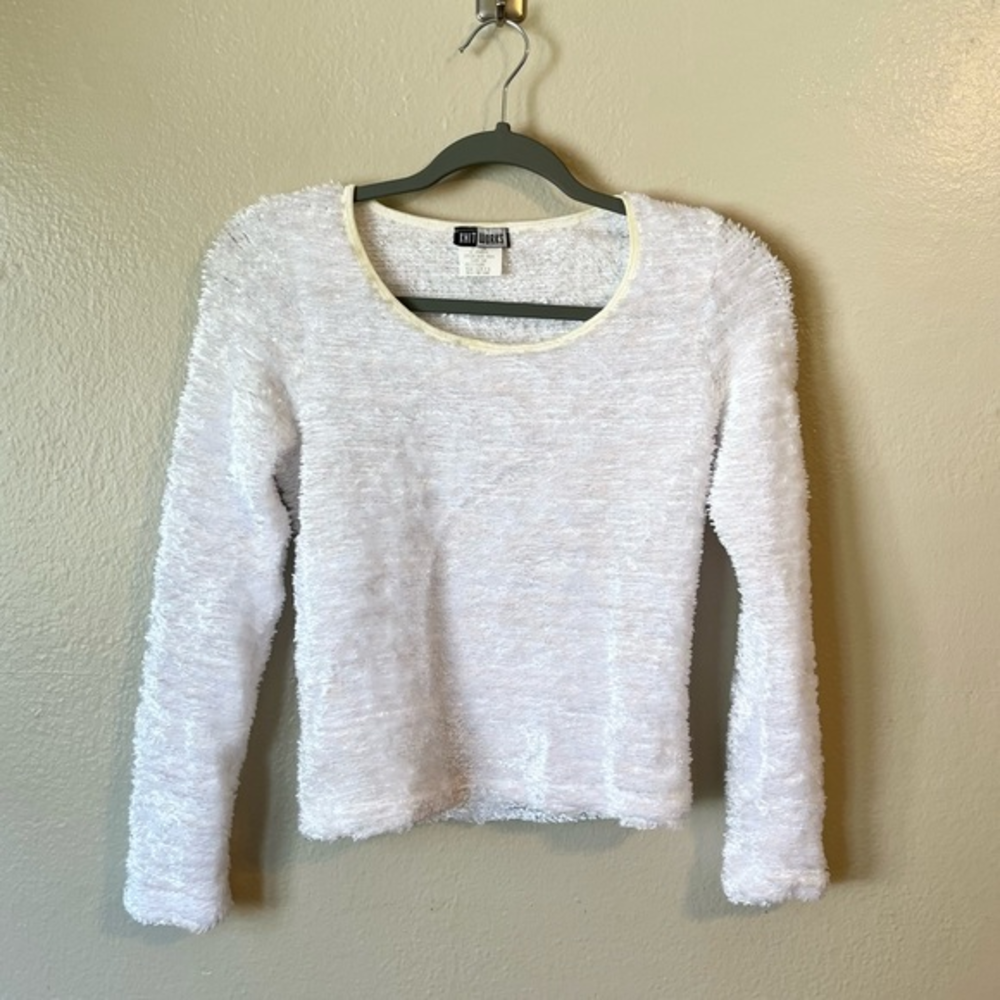 Y2K Vintage Knit Works White Fuzzy Crop Sweater size M made in usa‎